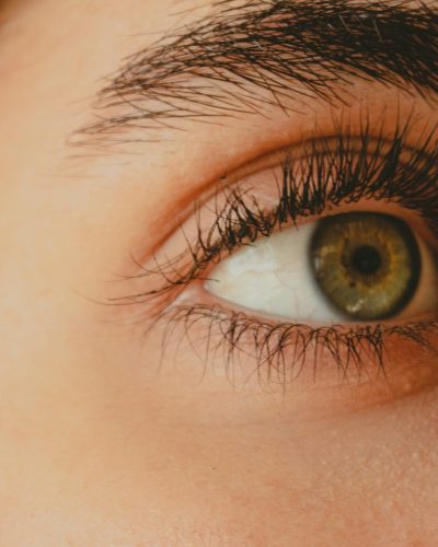 Close-up of an eye with long lashes