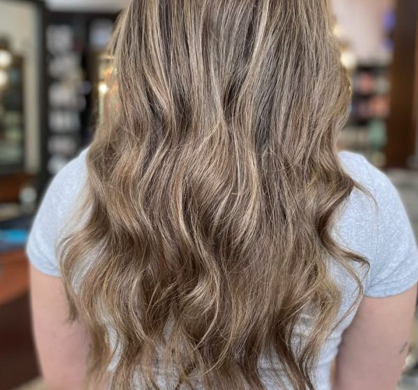 Long wavy light brown hair seen from behind