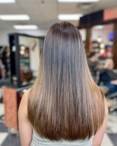 Long straight brunette hair seen from behind