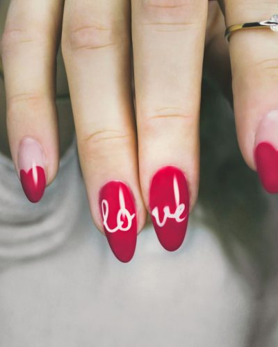 Pink polished nails