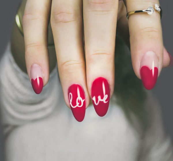 Pink polished nails
